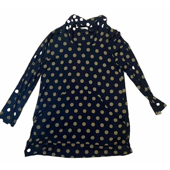 Komil Womens L Tunic Mini Dress Black Polka Dot Lagenlook Cowl Neck Pockets - Picture 7 of 10